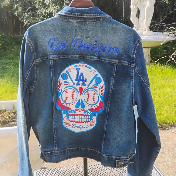 red star Jackets & Blazers - Embroidered Blue Denim Jean Jacket - Sugar Skull